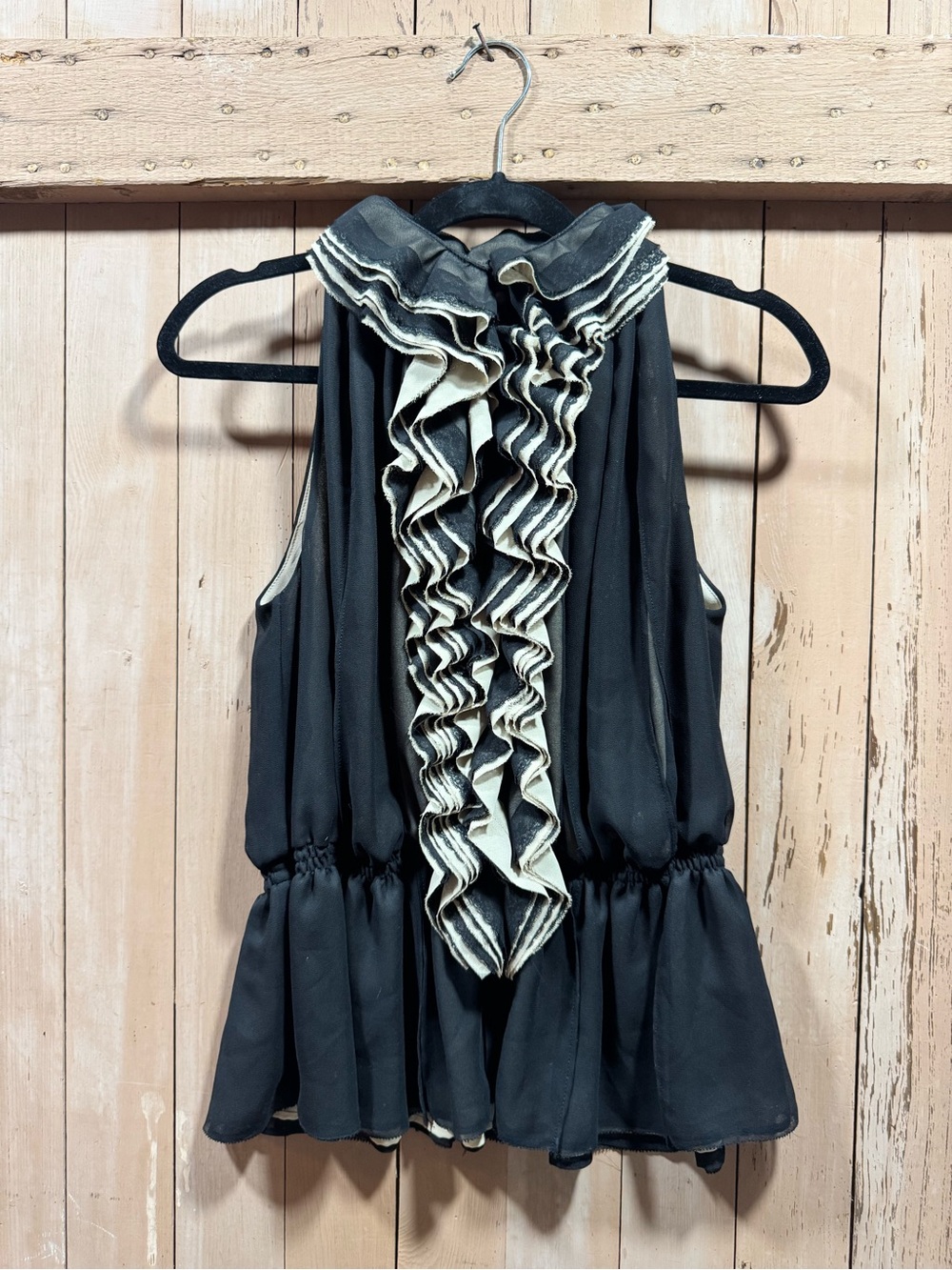Robert Rodriguez Black Top with Cream Ruffle Accents